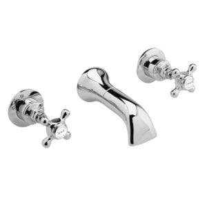 Bayswater Crosshead Hex 3-Hole Wall Hung Basin Mixer
