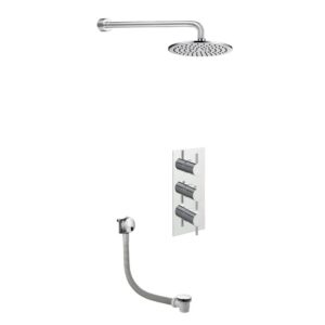 JTP 2 Outlet Shower Valve, Bath Filler & Round Overhead Shower Set