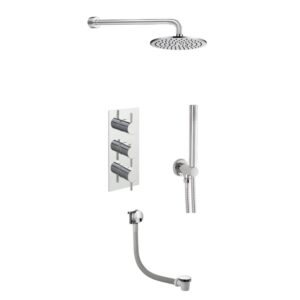 JTP 3 Outlet Shower Valve, Hand Shower, Bath Filler & Round Overhead Shower Set